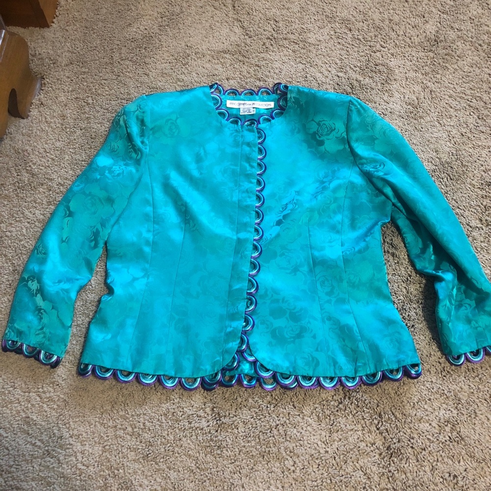 Anne Crimmins Umi Collections 100% Silk Jacket Green Floral Women’s Sz 10 no